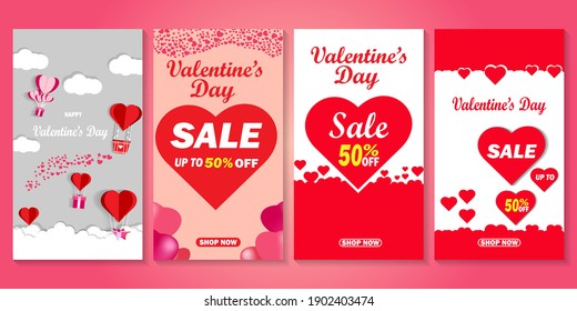 Valentine's day sale social media banner. Usable for social media feed, story, and banner. Flat design vector with photo collage.
