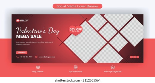 Valentine's Day Sale Social Media Post Cover Banner Template Design