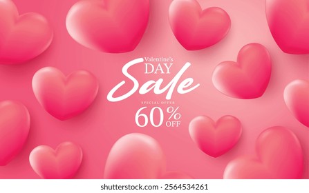 Valentine's day sale special offer discount promotion with  love letter full of heart for banner or poster on pink background. design with many sweet pink hearts shopping template for Love. vector.