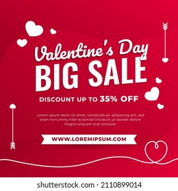 Valentine's day sale square banner design template. Usable for social media post, banner, and web.