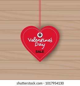 Valentines Day Sale Sticker Discount Tag On Wooden Texture Background Vector Illustration