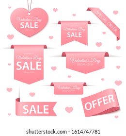 Valentines day sale tags and labels. Love collection badges. Vector illustration