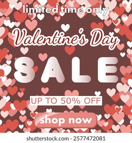 Valentine's Day sale, template discount banner design with multicolored rose hearts to promote purchases in the 14 february. modern vector illustration for poster, flyer, social media, background