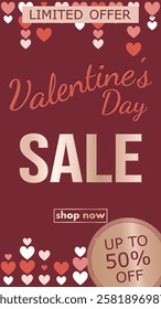 Valentine's Day sale, template discount banner design with multicolored rose hearts to promote purchases in the 14 february. modern vector illustration for poster, flyer, social media, background