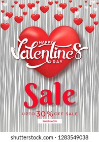 Valentine's day sale template or flyer design with 30% discount offer on abstract background.