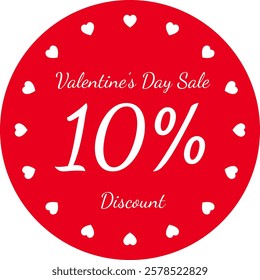 Valentine's Day Sale Ten Percent Discount Vector Sticker Tag