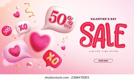 Valentinstag Verkauf Text Vektorbanner. Herzlichen Glückwunsch valentiner Tag Gruß mit begrenzter Zeit bieten Rabatt-Förderung für Shopping-Feiertage Design. Vektorgrafik Herzen Tag Promotion Banner.