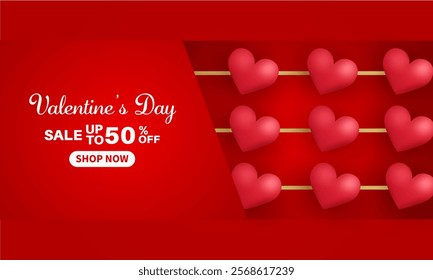 Valentine's day sale text vector banner. Valentine's day podium promo discount offer with heart and paper cut clouds for greeting card design. Vector illustration....