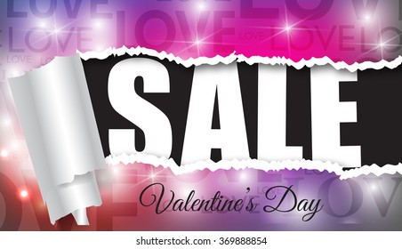 Valentine`s day sale. Torn poster below which the word sale