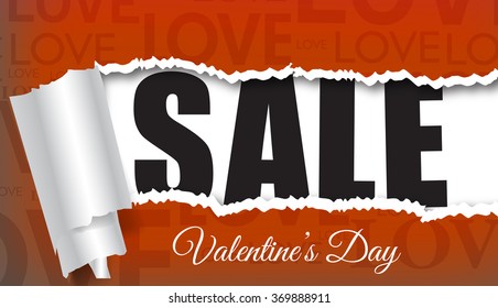Valentine`s day sale. Torn poster below which the word sale