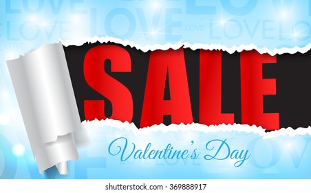 Valentine`s day sale. Torn poster below which the word sale