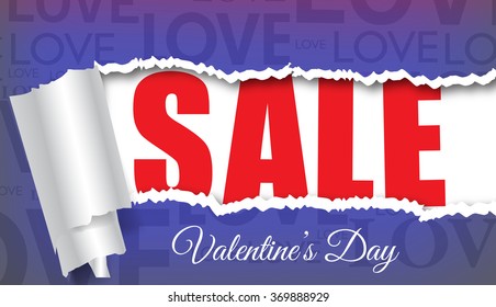 Valentine`s day sale. Torn poster below which the word sale