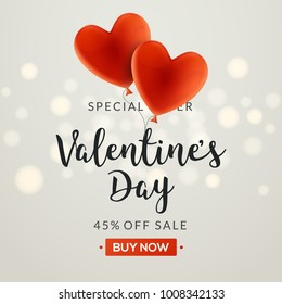 Valentines day sale vector banner background with hearts. Valentine discount holiday poster template for promo sale.