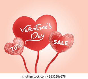 Valentines day sale vector banner template with sale promotion text, 
hearts elements and a frame in pink background. Cute Vector illustration
