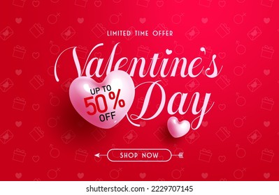 Valentine's day sale vector banner design. Happy valentine's day limited time offer text for heart's day celebration promotion background. Vector Illustration.