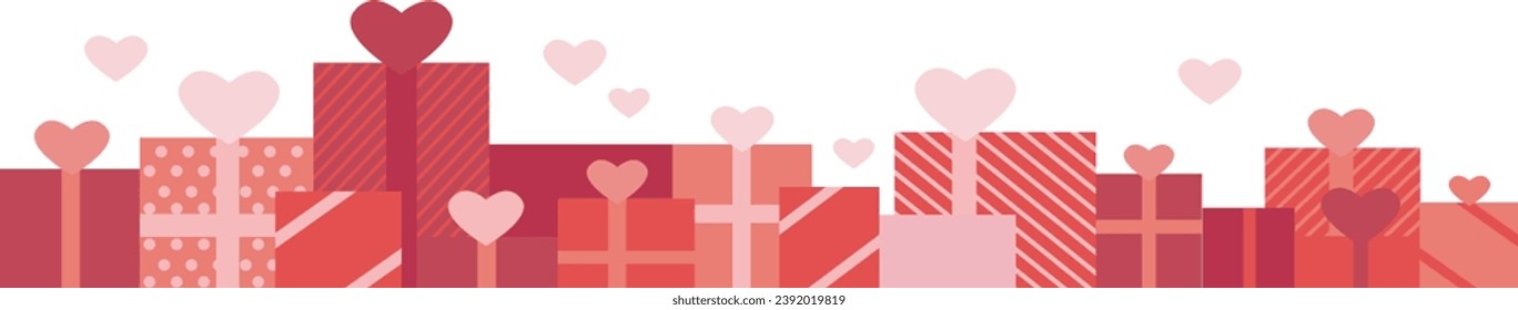 Valentine's day sale vector banner. Gift boxes in red and pink colors with hearts. Simple flat vector template