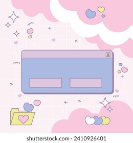 Valentine's Day sale vector banner template. Valentine's Day discount promotion with blank space for text and hearts with kawaii background elements. Vector illustration.