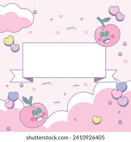 Valentine's Day sale vector banner template. Valentine's Day discount promotion with blank space for text and hearts with kawaii background elements. Vector illustration.
