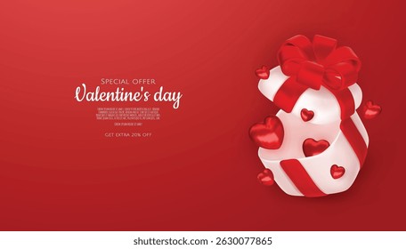 Valentines day sale vector banner template. Valentines day sale discount text with hearts elements in white pattern background. Vector illustration.
