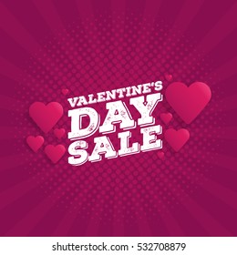 Valentine's Day Sale Vintage comics retro Background With Hearts. Vector illustration