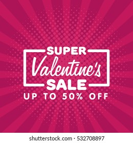 Valentine's Day Sale Vintage comics retro Background With Hearts. Vector illustration