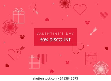 Valentine's Day Sale. web banner and poster with many sweet hearts and on red background. Promotion and shopping template or background for Love and Valentine's day concept.