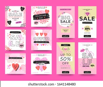 Valentine's Day Sale Web Banners Social Media Collection for greeting and other promotions. vertical & square design template Bundle Premium Vector.