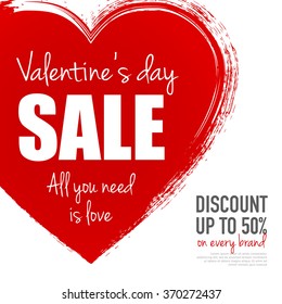 Valentine's Day sale.Grungy heart with season discount. Creative website flyer 