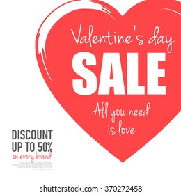 Valentine's Day sale.Grungy heart with season discount. Creative website flyer 