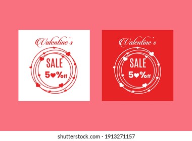 Valentines day sales banner vector design, sale banner heart design
