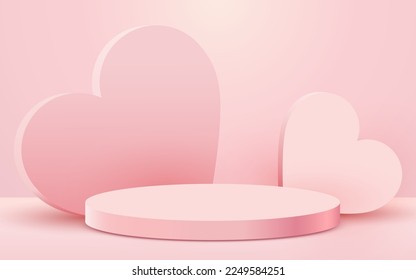 Valentine's day scene background. Product presentation, mock up, show cosmetic product, Podium, stage pedestal or platform. Vector illustration