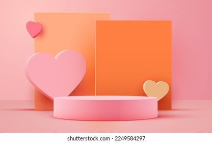 Valentine's day scene background. Product presentation, mock up, show cosmetic product, Podium, stage pedestal or platform. Vector illustration