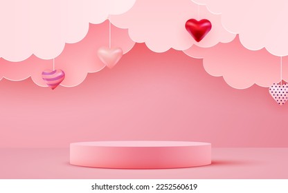 Valentine's day scene background. Product presentation, mock up, show cosmetic product, Podium, stage pedestal or platform. Vector illustration