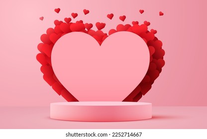 Valentine's day scene background. Product presentation, mock up, show cosmetic product, Podium, stage pedestal or platform. Vector illustration