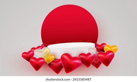 Valentine's day scene background. Product presentation, mock up, show cosmetic product, Podium, stage pedestal or platform. Vector illustration
