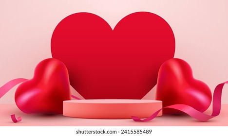 Valentine's day scene background. Product presentation, mock up, show cosmetic product, Podium, stage pedestal or platform. Vector illustration