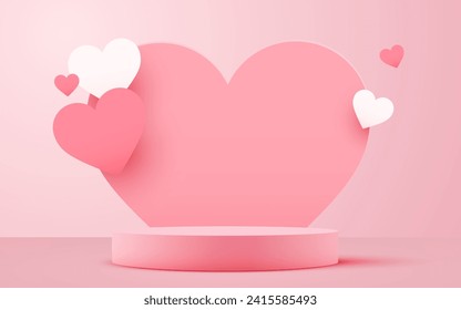 Valentine's day scene background. Product presentation, mock up, show cosmetic product, Podium, stage pedestal or platform. Vector illustration