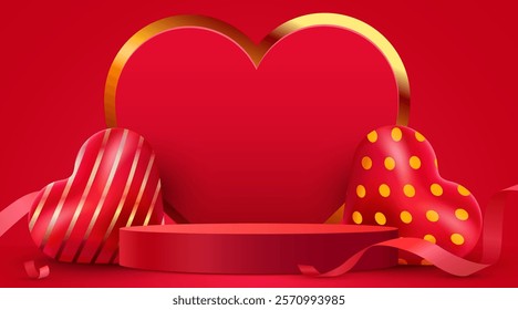 Valentine's day scene background. Product presentation, mock up, show cosmetic product, Podium, stage pedestal or platform. Vector illustration