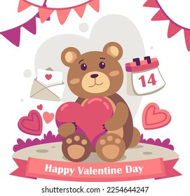 Valentine's day scene design with bear holding heart shape. Happy anniversary background