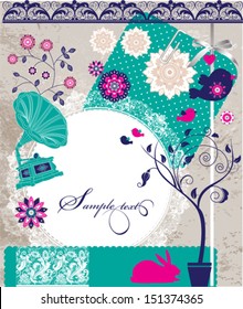 Valentine`s Day scrapbook elements. Scrap template of vintage worn distressed design.