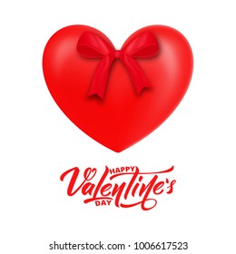 Valentines Day. Script lettering and glossy heart. Happy Valentine's Day