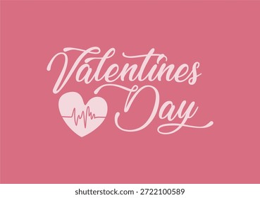 Valentines Day Script Typography with Heart Beat Icon. Happy Valentine Handwritten Typography and Love Symbol. 