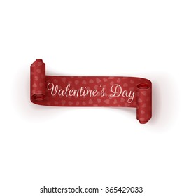 Valentines Day scroll realistic vector Banner with Hearts Pattern and Text isolated on white Background
