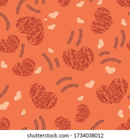 Valentine's day seamless background. Abstract pattern, hearts, lines and spots. Scandinavian style. Background design for paper, textile, gift wrapping, fabric, ceramics, tiles. Vector graphics.