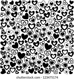 Valentine's Day Seamless Background of Black Hearts, Vector Version