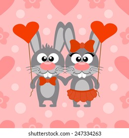 Valentine's day seamless background card with rabbits