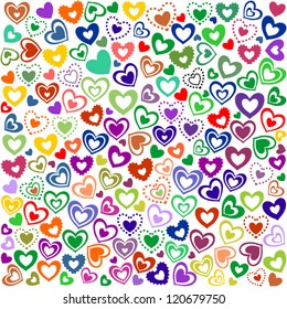 Valentine's Day Seamless Background of Color Hearts, Vector Version