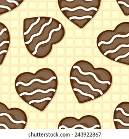 Valentine's day seamless background consisting of chocolate hearts, vector illustration
