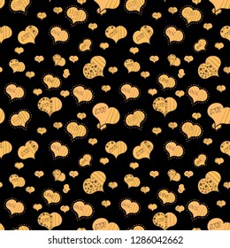 Valentines day seamless background. Cute hearts love on brown, yellow and black colors on nice background. Unusual designs. Vector illustration.