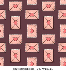 Valentine's Day seamless background with envelopes and hearts. Love letters on a dark background.